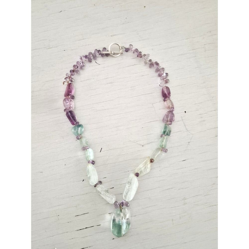 Beaded Multi Stone Purple and Blue Glass Necklace